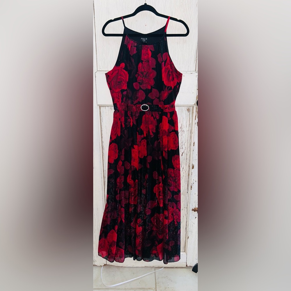 🌹Elegant Red and Black Rose Floral evenings Dress🌹 - Picture 9 of 9